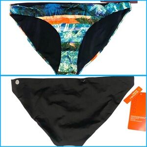 Zella New REVERSIBLE Bikini Swimsuit Bottom M Tropical Black Multi Tribal